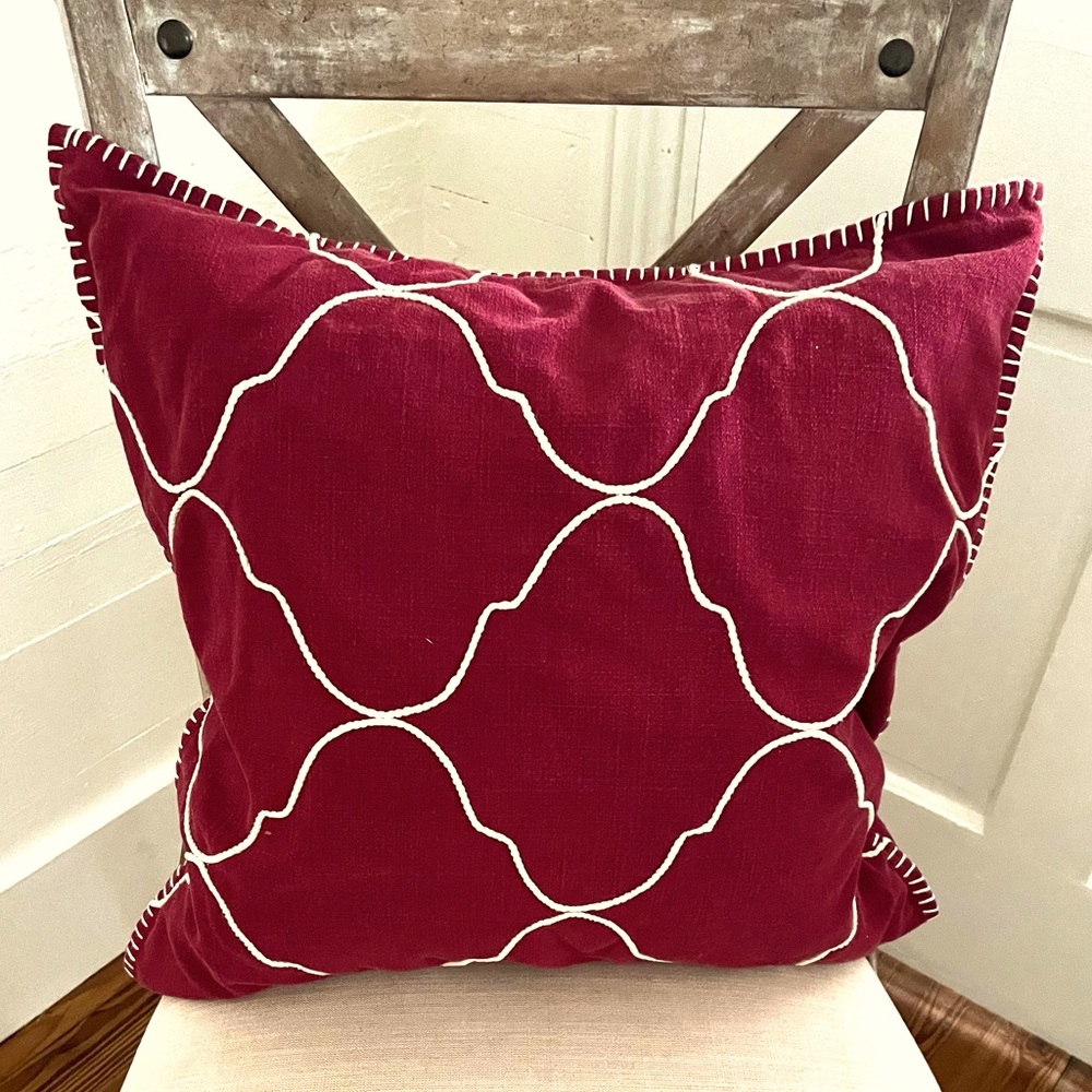 Pottery Barn Pillow Cover 22” inch Square Dark Red Ivory